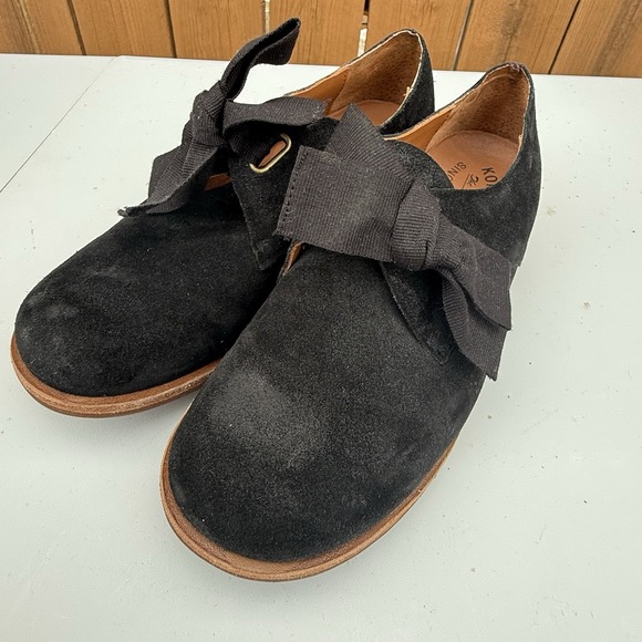Kork-Ease Women's Beryl Shoes Suede with Bow Black Flat Round Toe Slip-On‎ 6.5M - Picture 1 of 10